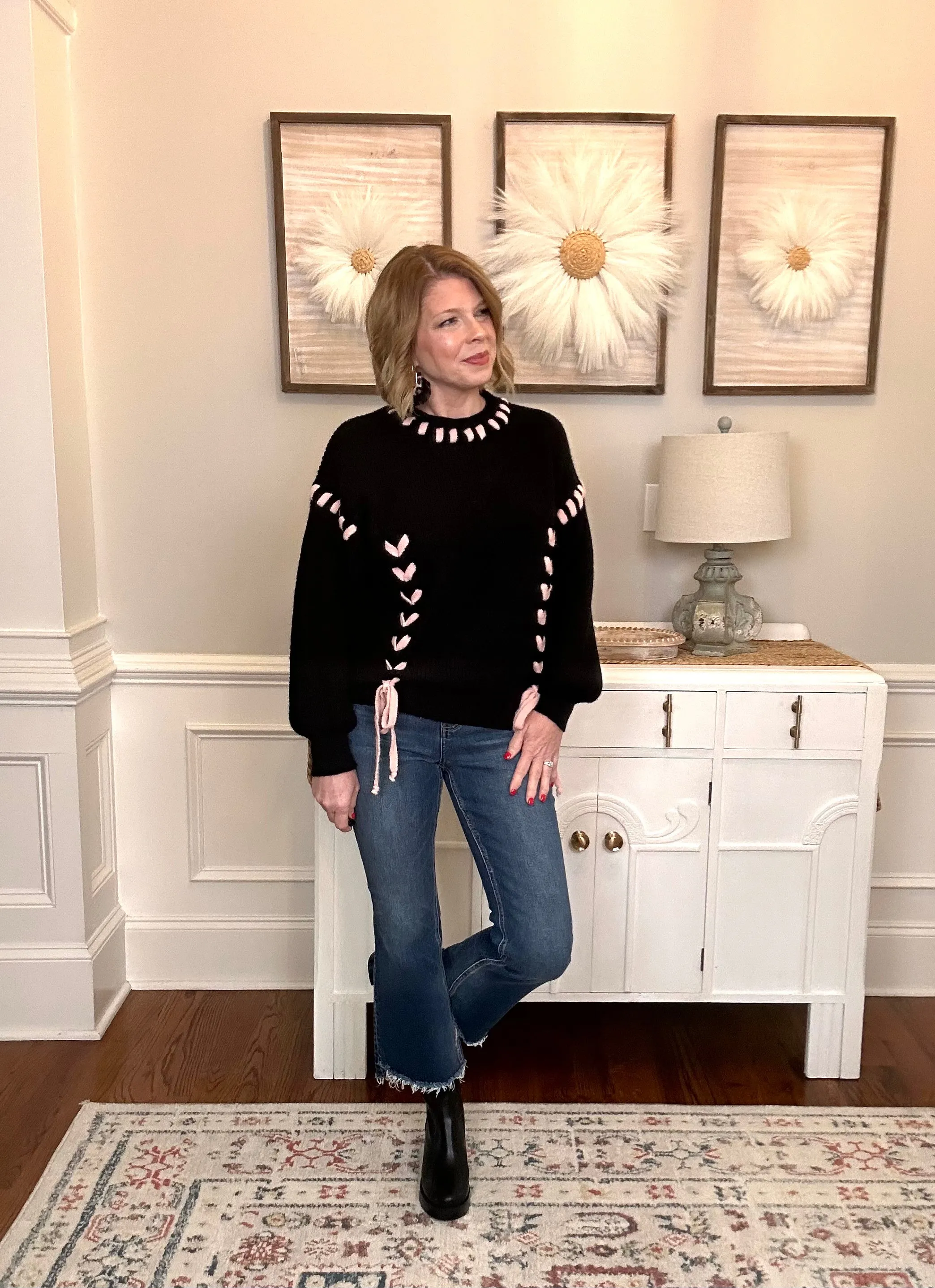 Bella Bow Sweater | Black & Blush