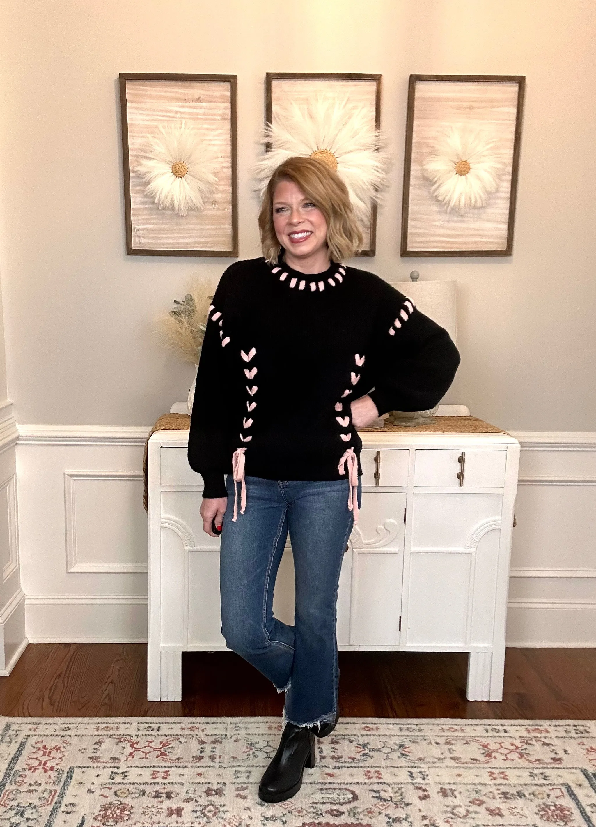 Bella Bow Sweater | Black & Blush