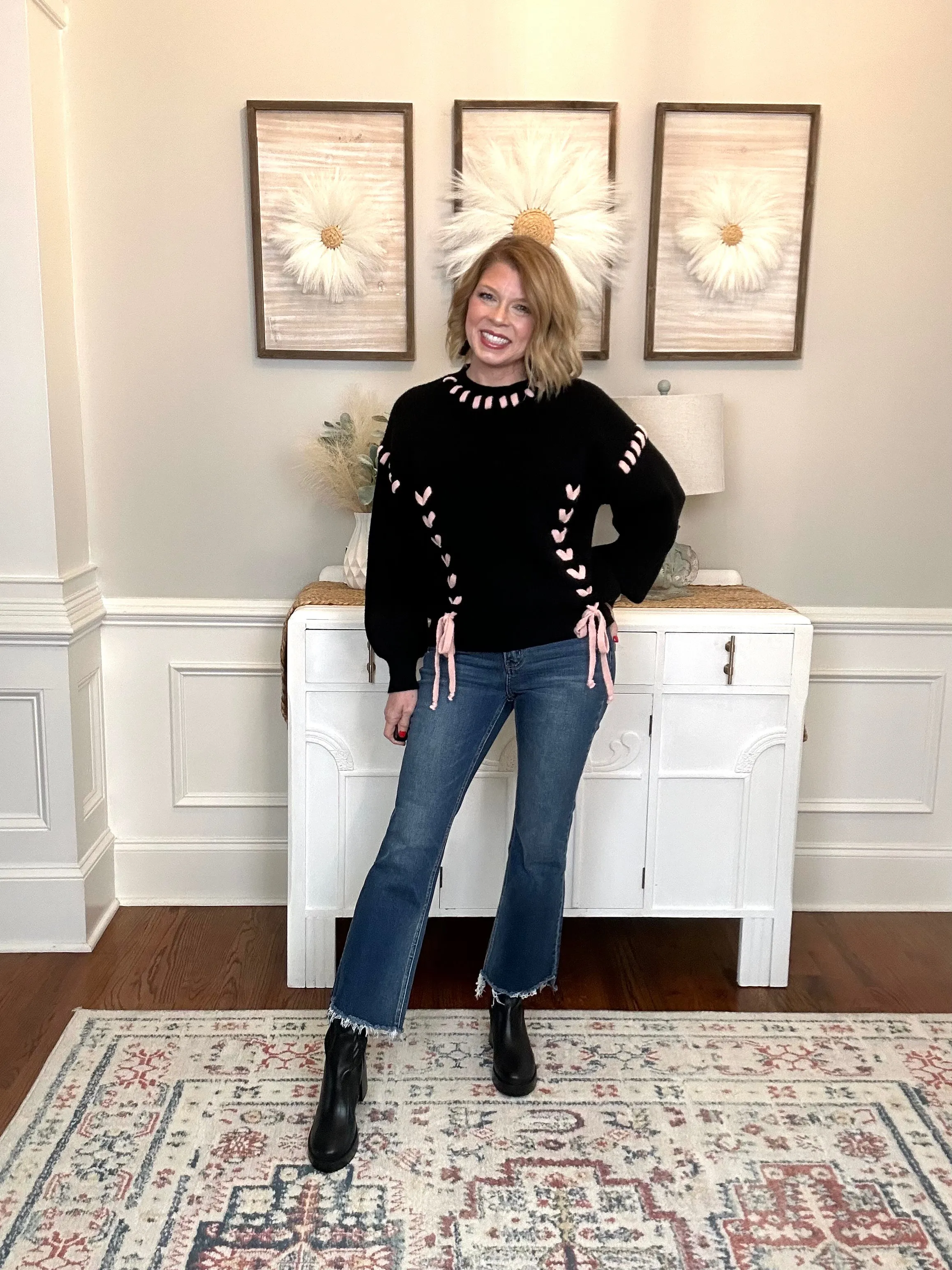 Bella Bow Sweater | Black & Blush