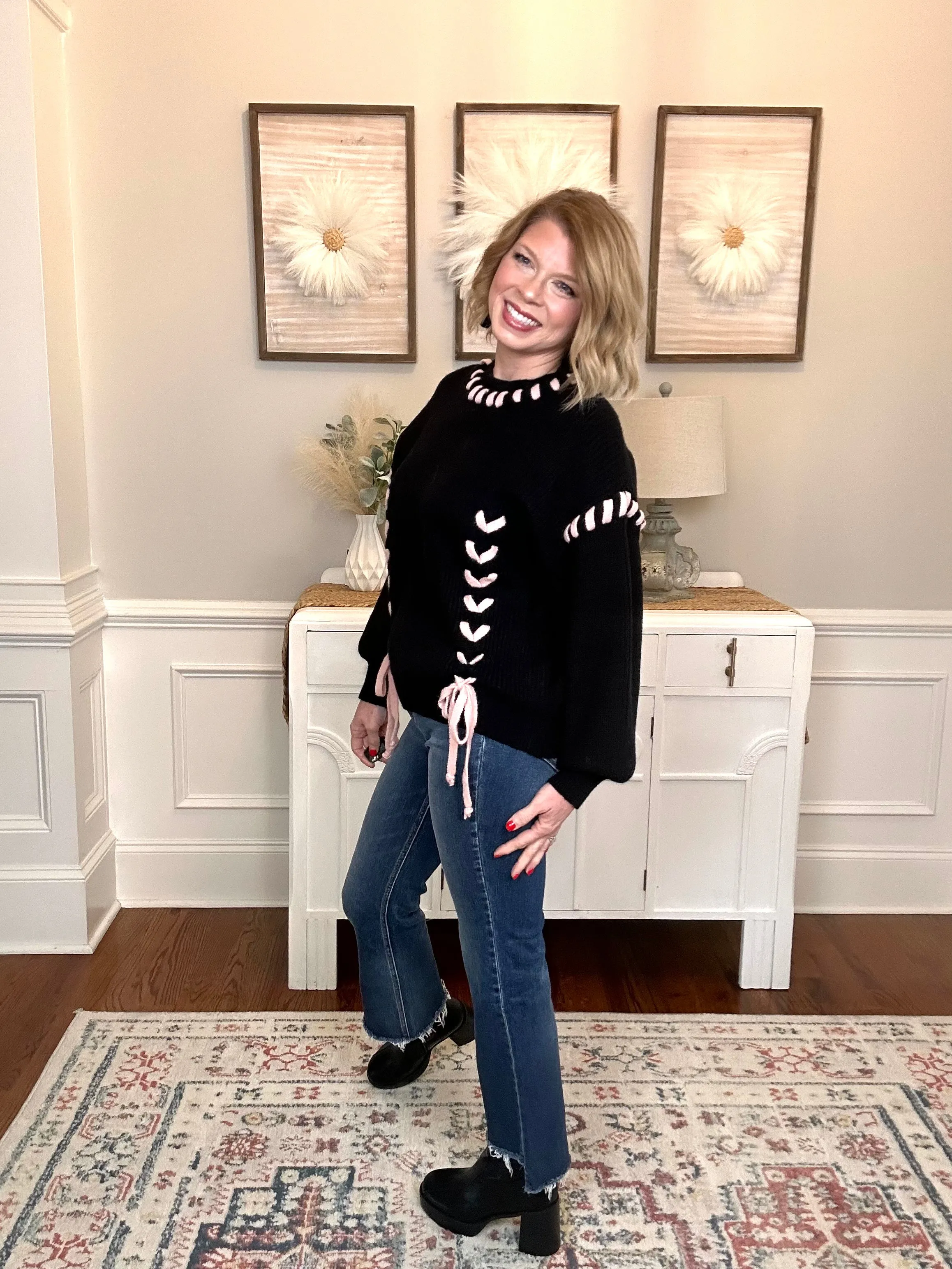 Bella Bow Sweater | Black & Blush