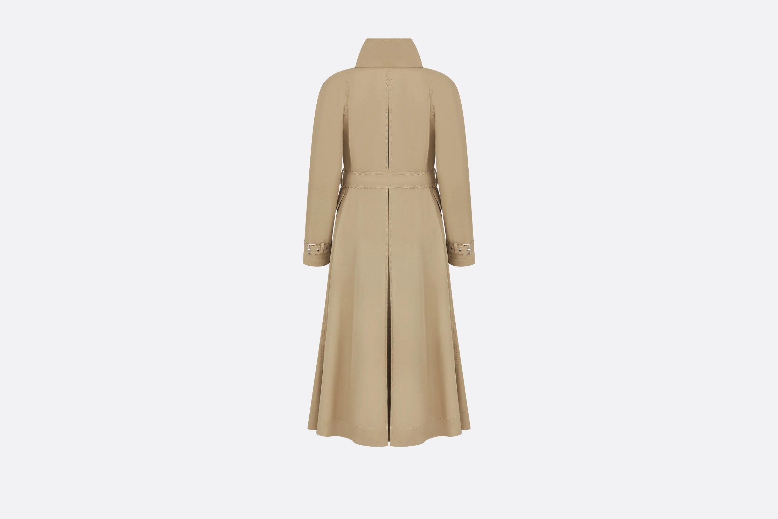 Belted Trench Coat with Criss Cross Collar • Beige Cotton Gabardine