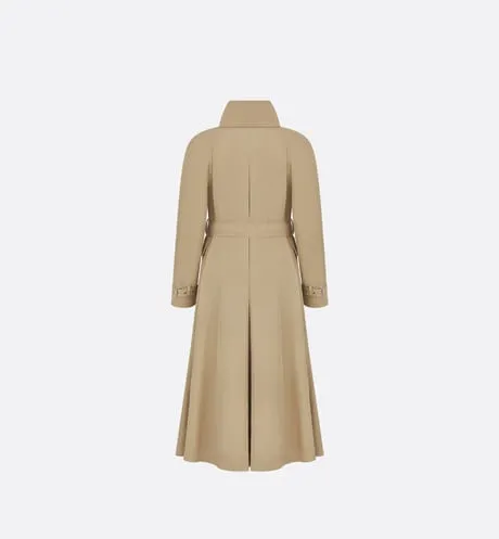 Belted Trench Coat with Criss Cross Collar • Beige Cotton Gabardine