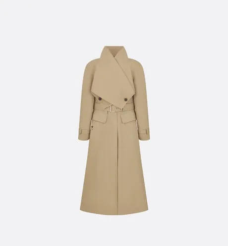 Belted Trench Coat with Criss Cross Collar • Beige Cotton Gabardine