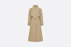 Belted Trench Coat with Criss Cross Collar • Beige Cotton Gabardine