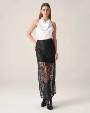 Bettydress-Black Lace Straight Maxi Skirt