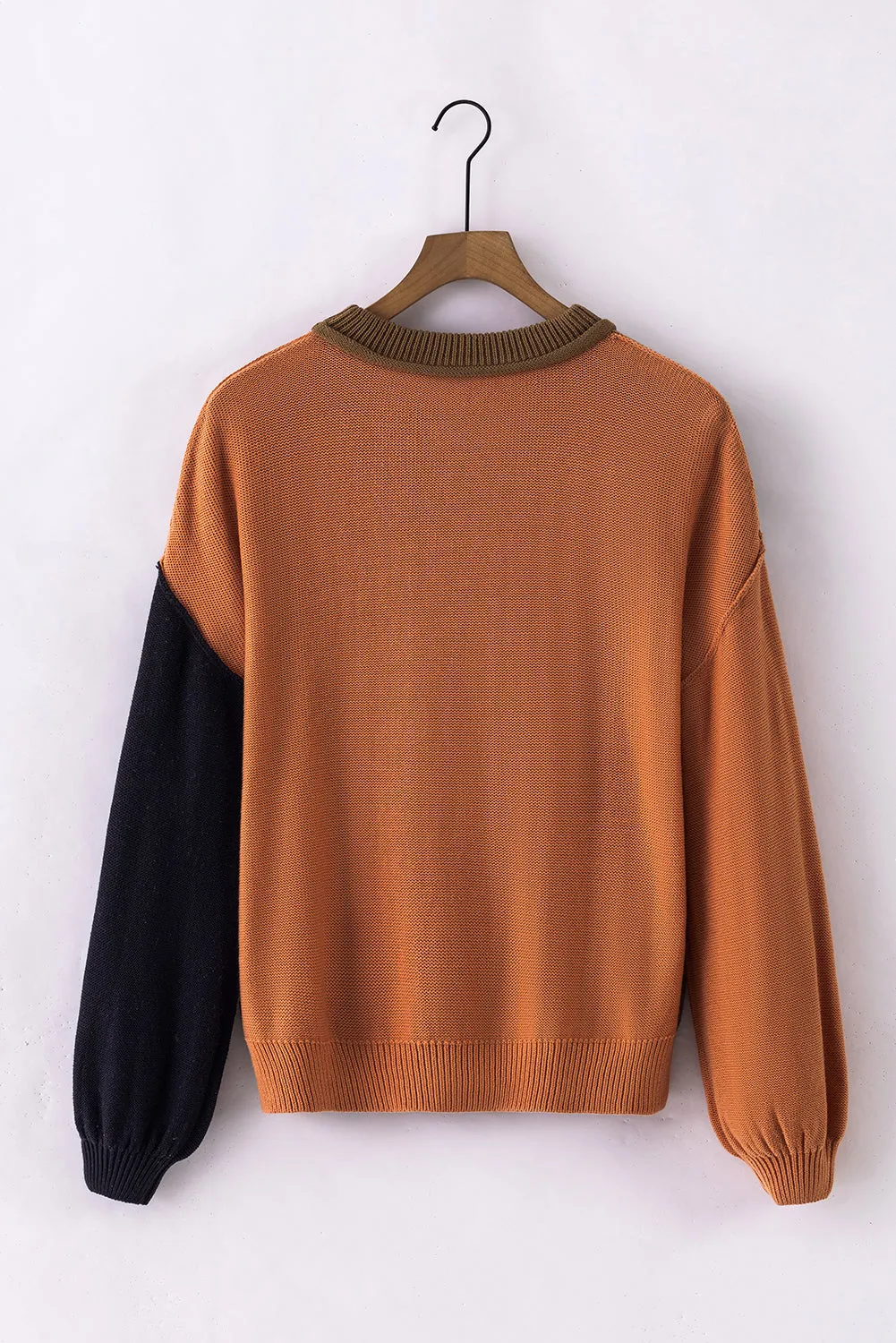 Bishop Sleeve Ribbed Trim Sweater