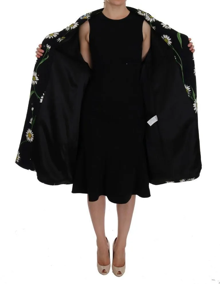Black Brocade Crystal Daisy Trench Coat