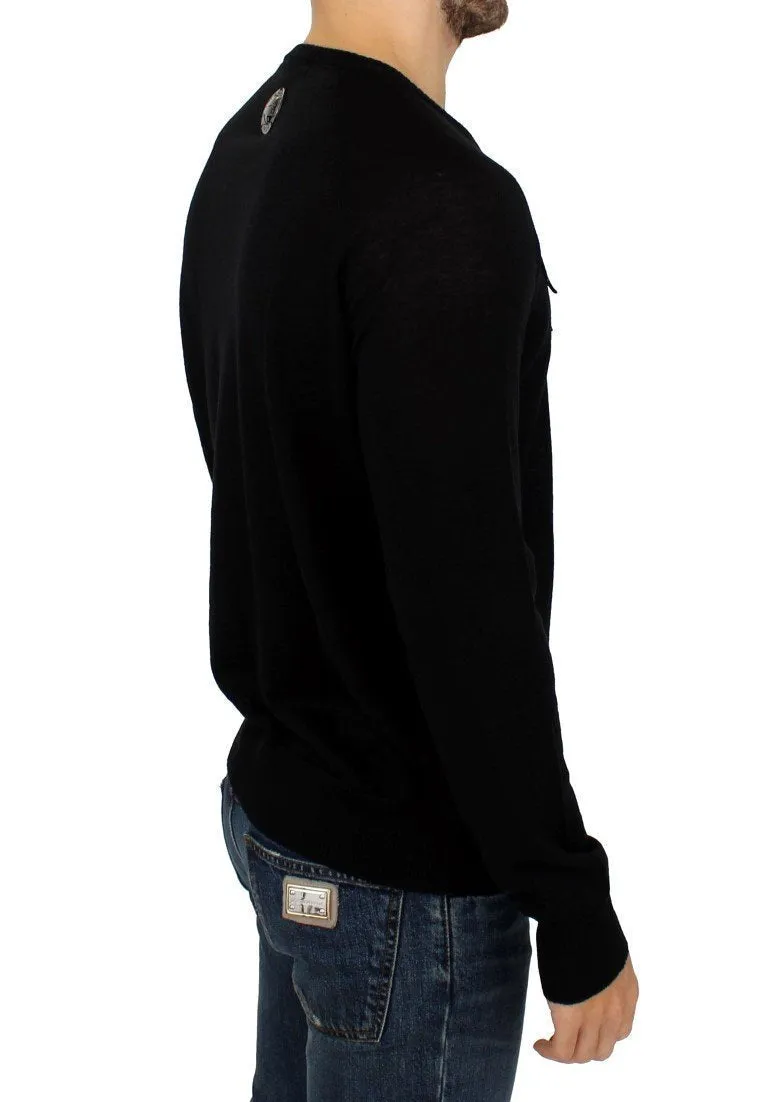 Black crewneck pullover sweater