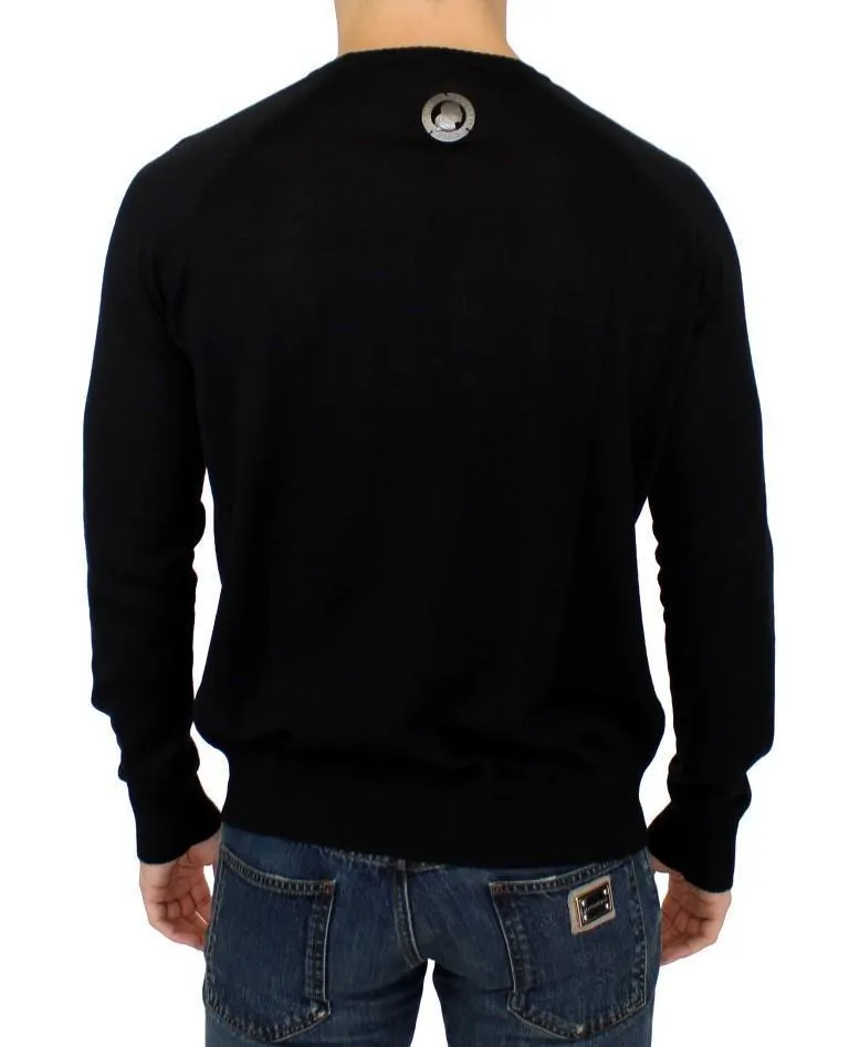 Black crewneck pullover sweater