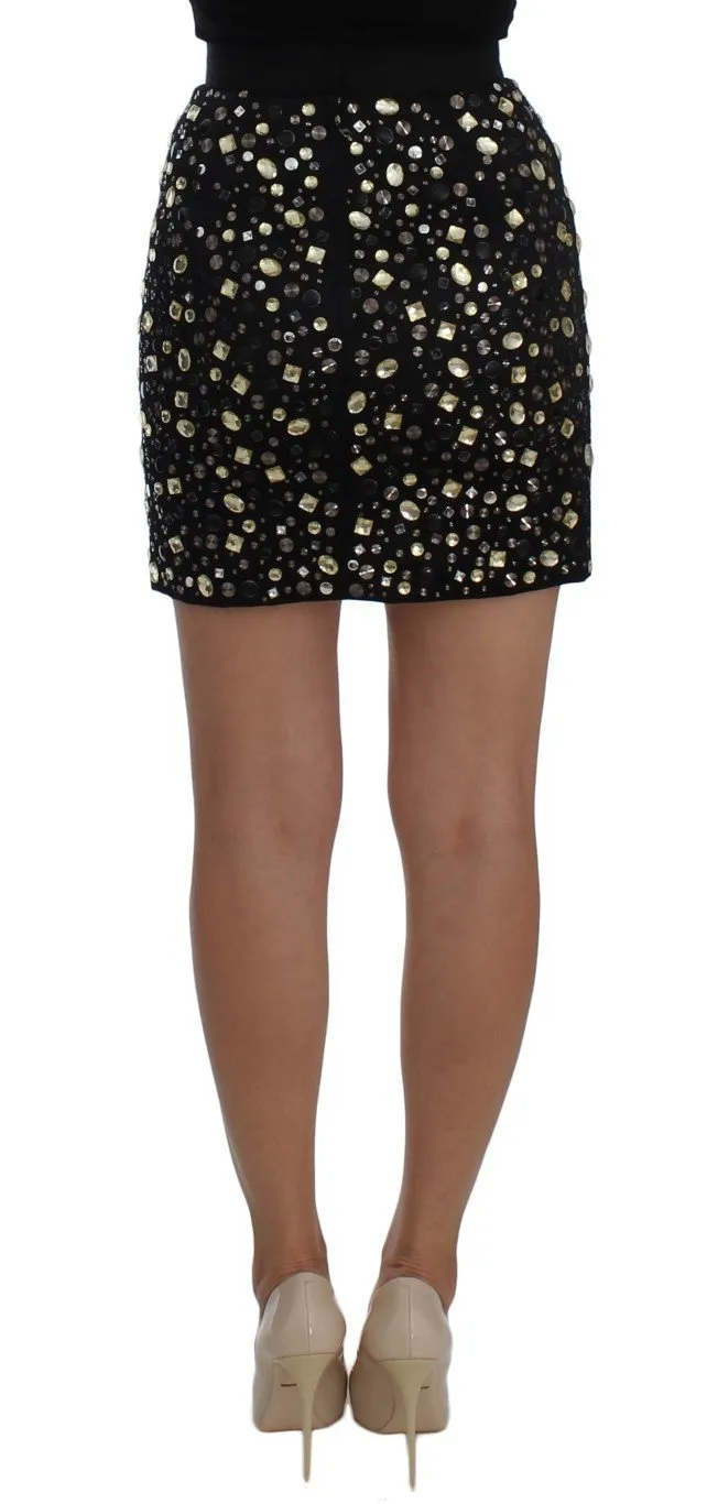 Black Embellished High Waist Pencil Skirt