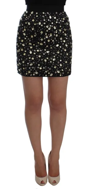 Black Embellished High Waist Pencil Skirt