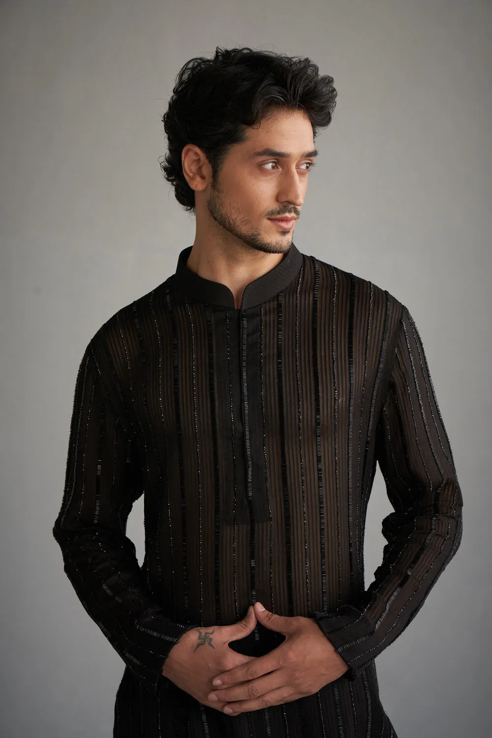 Black Gicha Cutdana Kurta