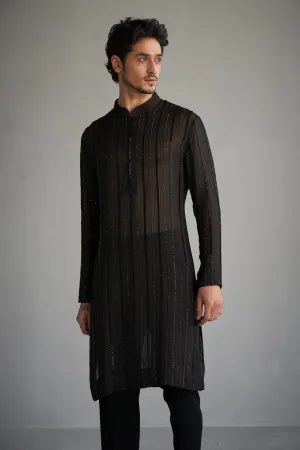 Black Gicha Cutdana Kurta
