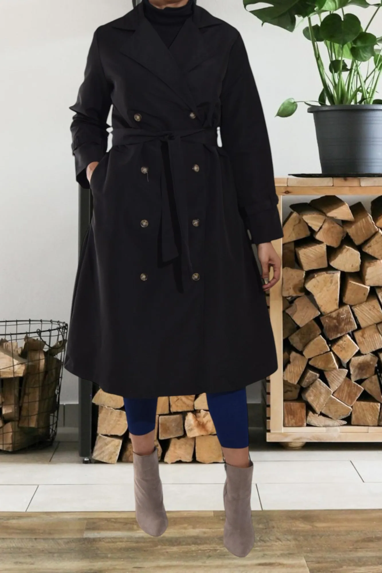 Black Lined Trench Coat