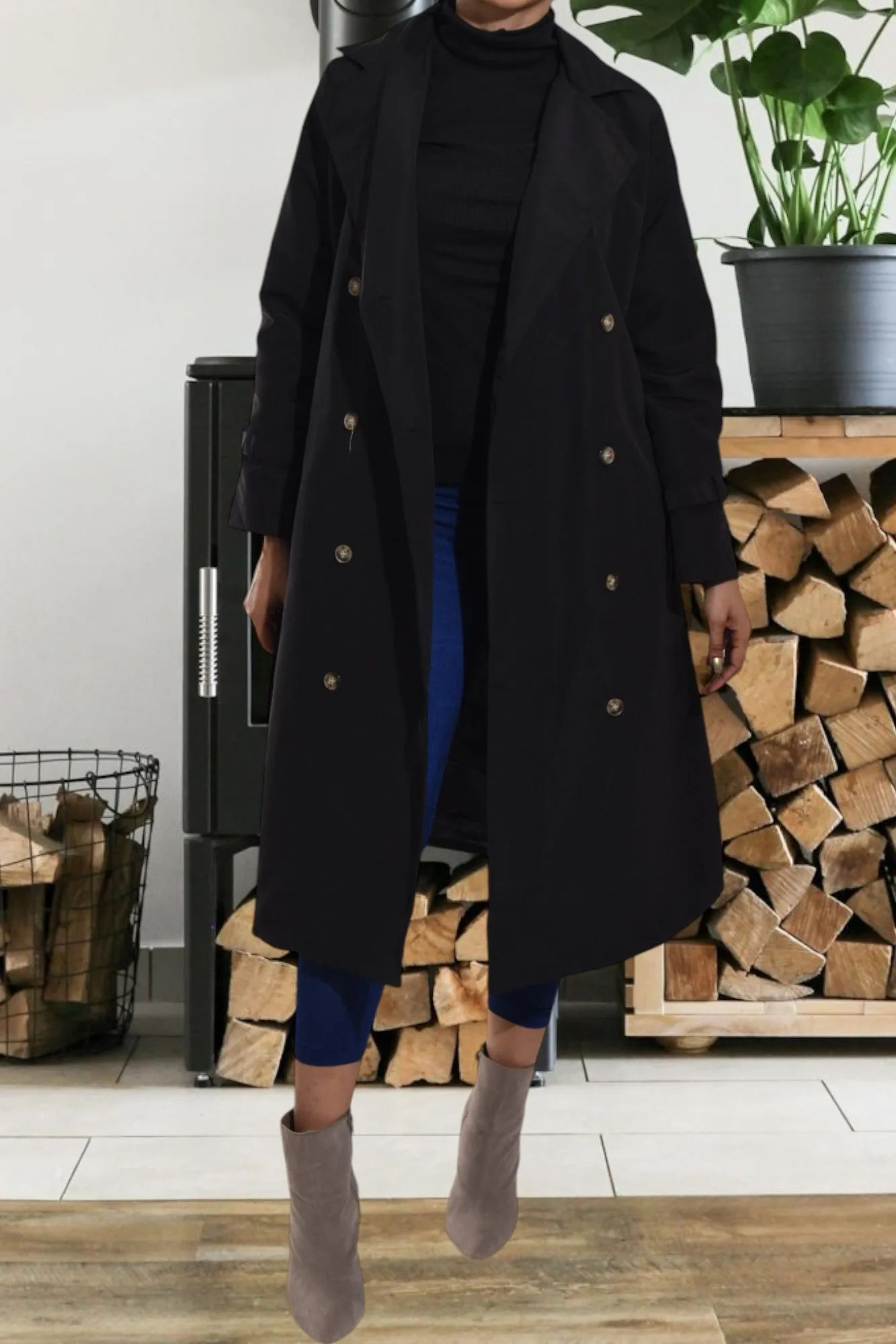 Black Lined Trench Coat