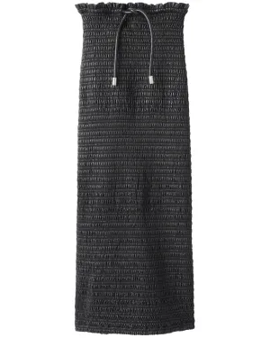 Black Smocked Vegan Leather Jaclyn Pencil Skirt
