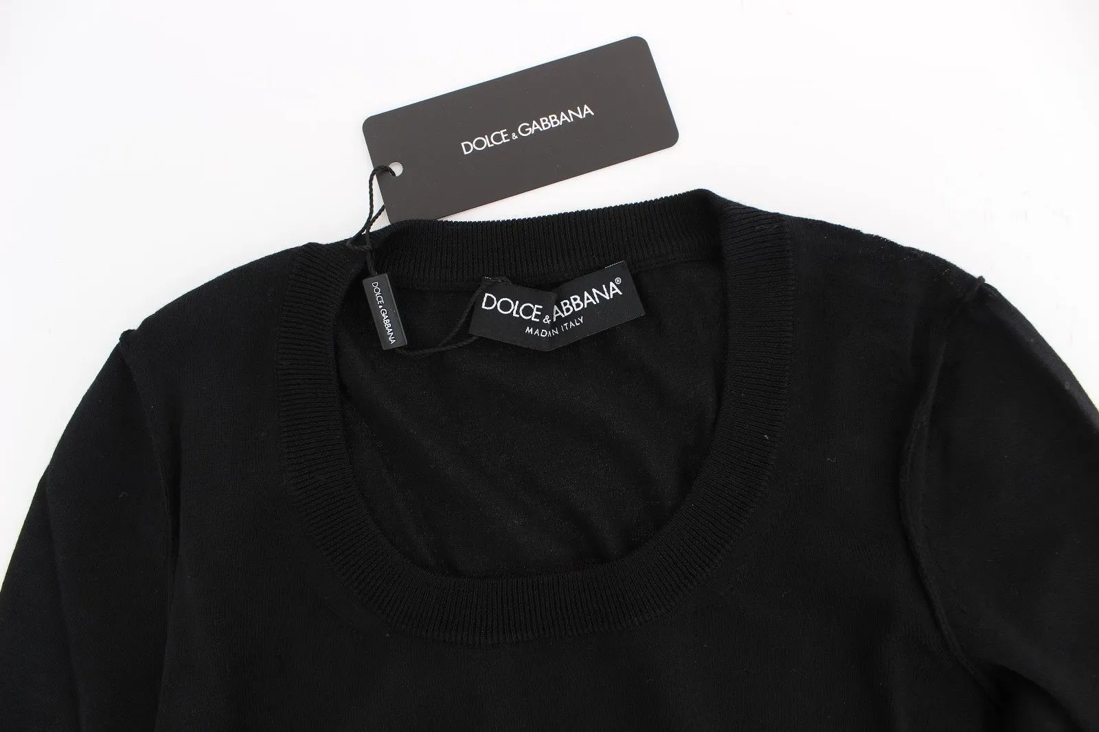 Black Wool Crewneck Sweater Pullover Top