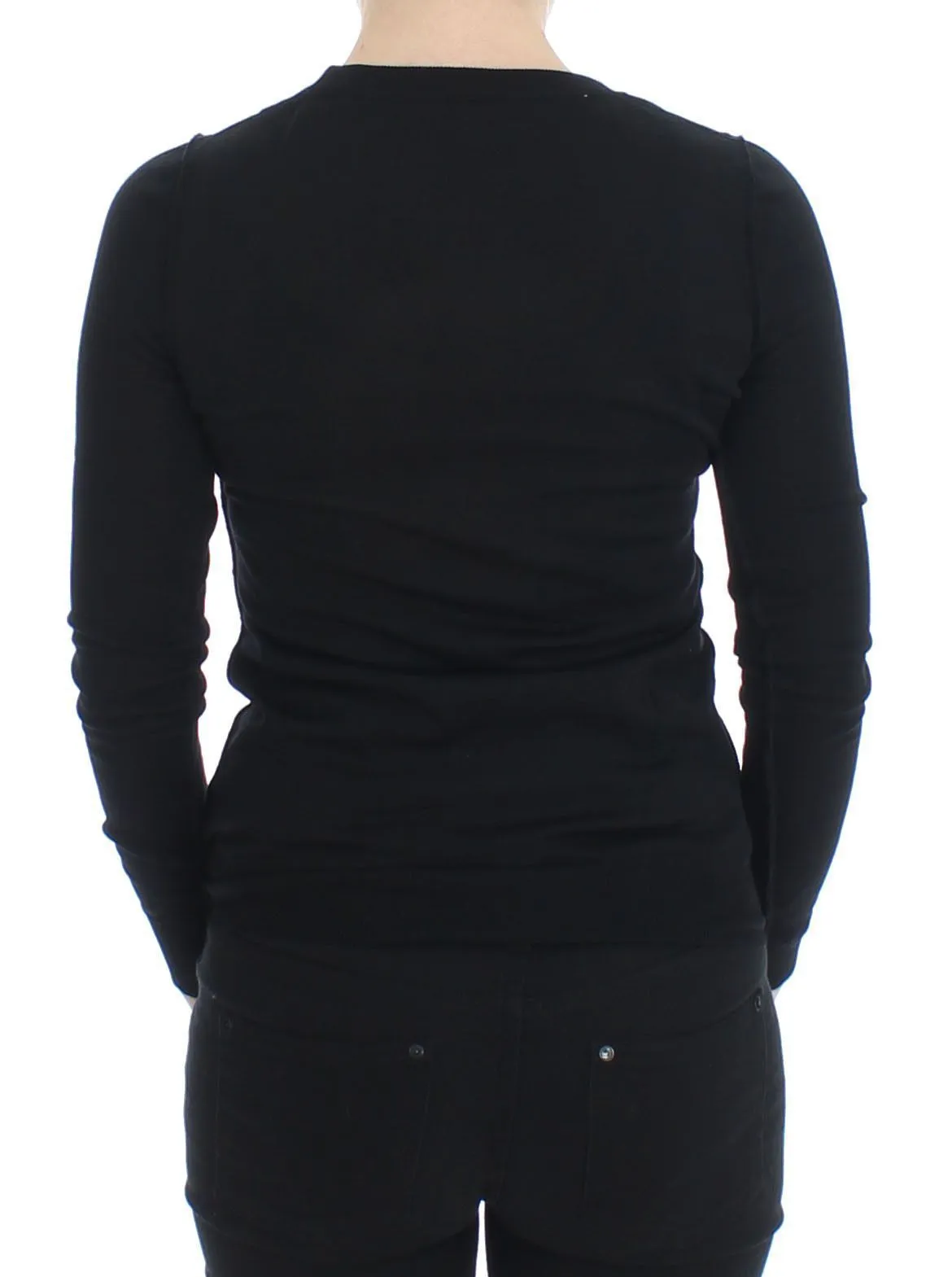 Black Wool Crewneck Sweater Pullover Top