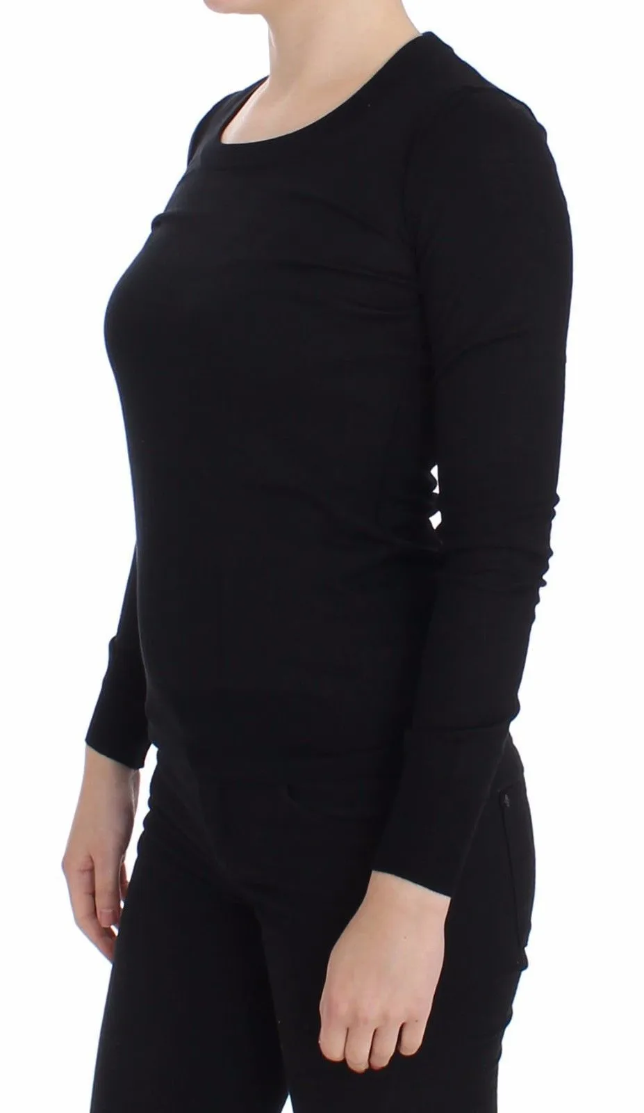 Black Wool Crewneck Sweater Pullover Top