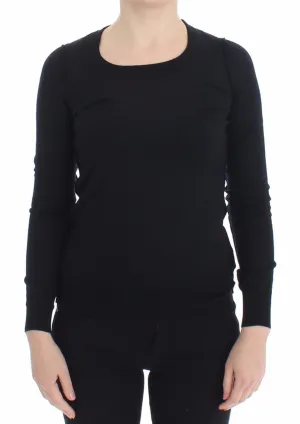 Black Wool Crewneck Sweater Pullover Top