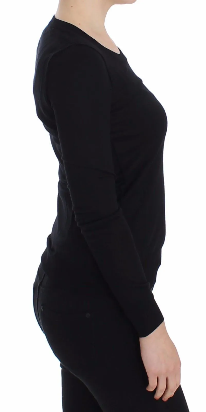 Black Wool Crewneck Sweater Pullover Top