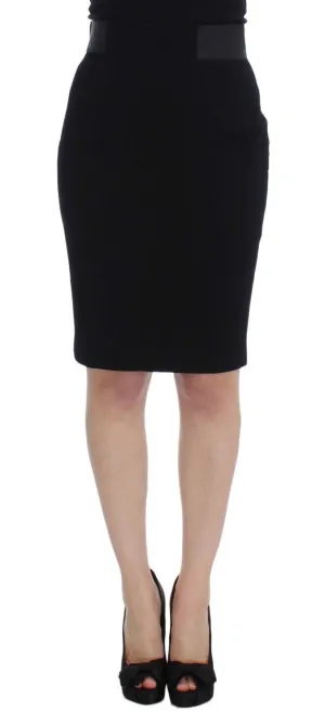 Black Wool Straight Pencil Skirt