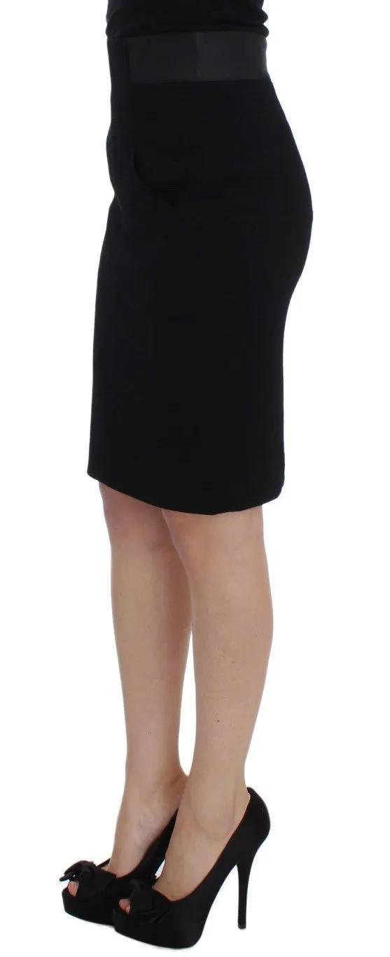 Black Wool Straight Pencil Skirt