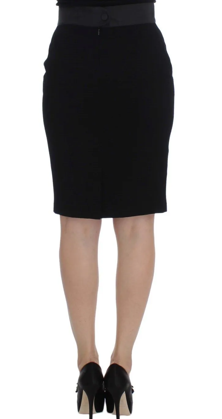 Black Wool Straight Pencil Skirt