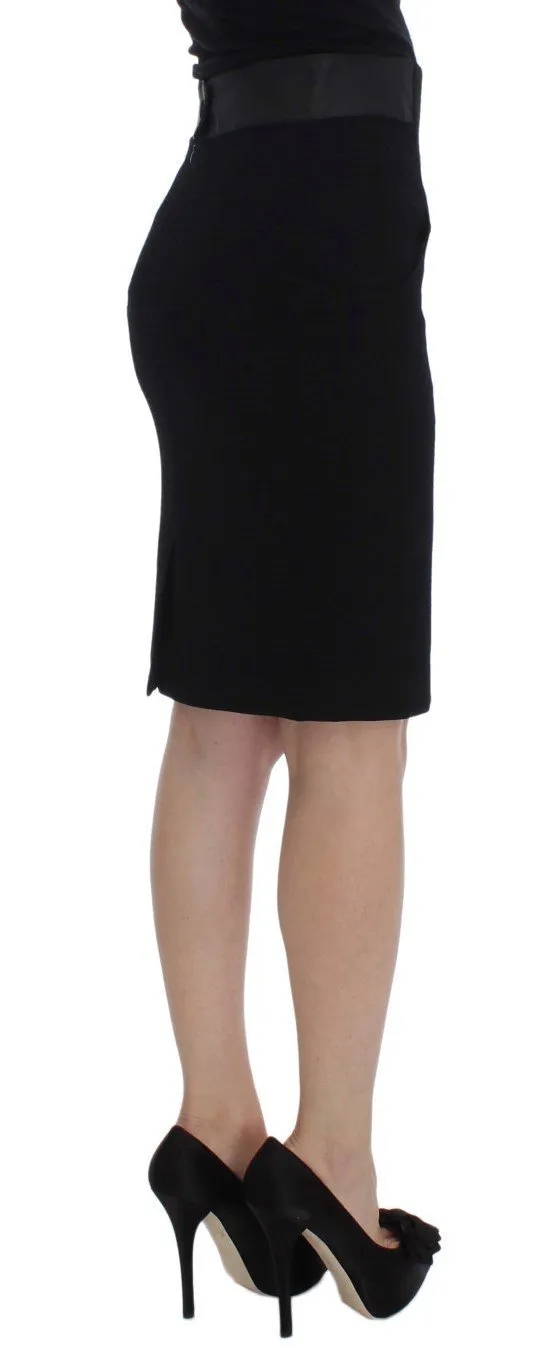 Black Wool Straight Pencil Skirt