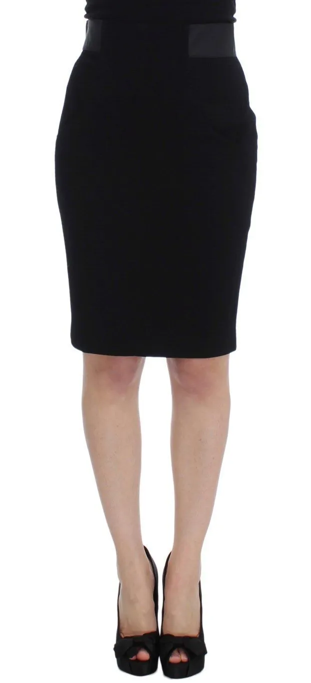 Black Wool Straight Pencil Skirt