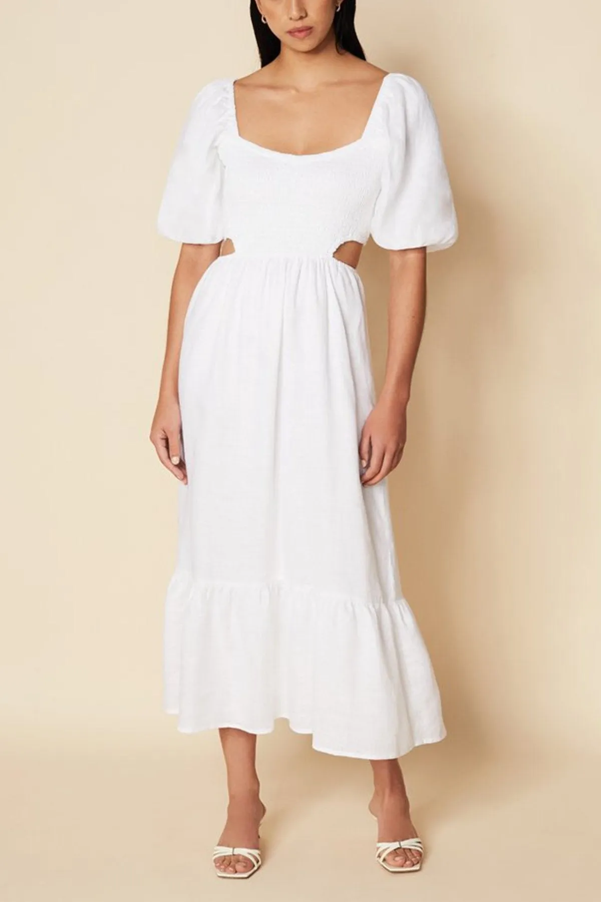 Bloom Midi Dress in Plain White