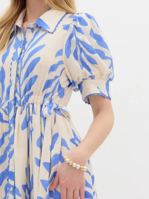 Blue   Cream Floral Midi Dress