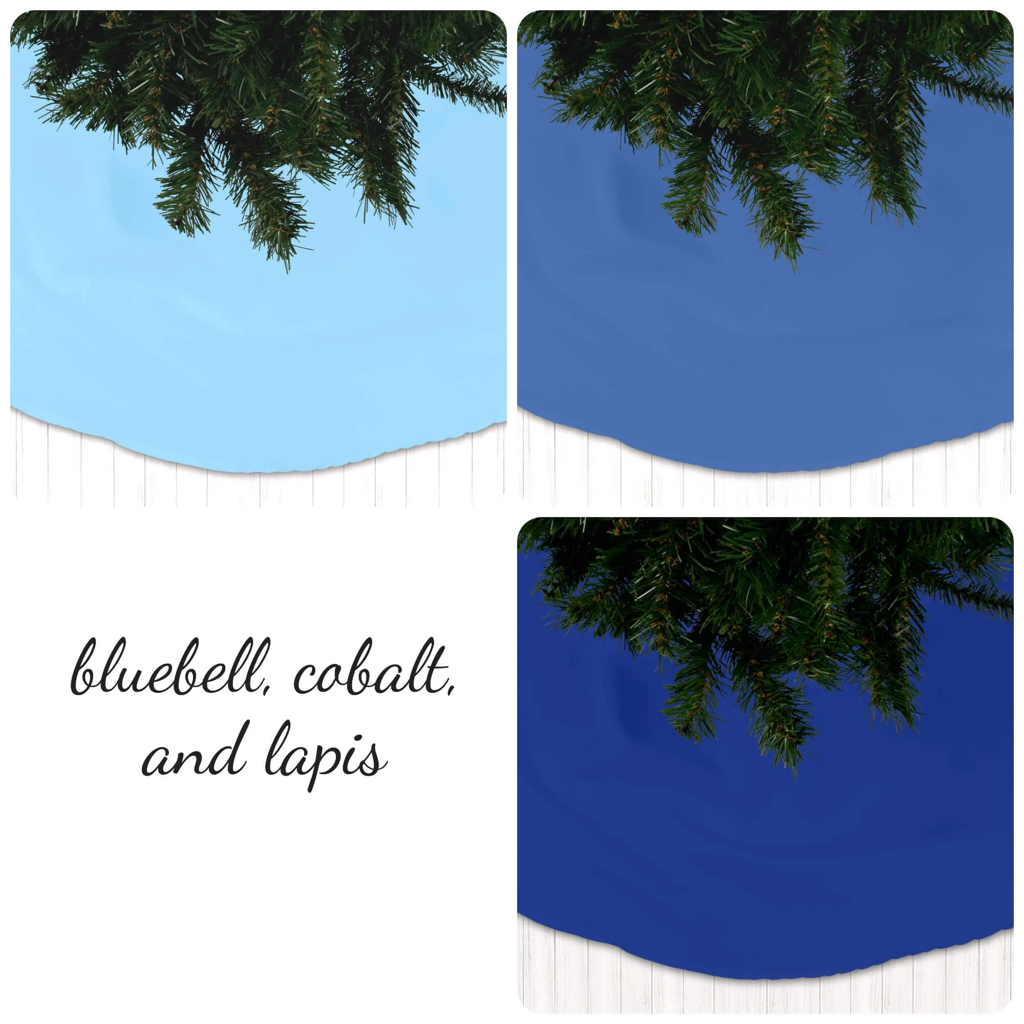 Bluebell, Cobalt, and Lapis Blue Holiday Christmas Tree Skirts