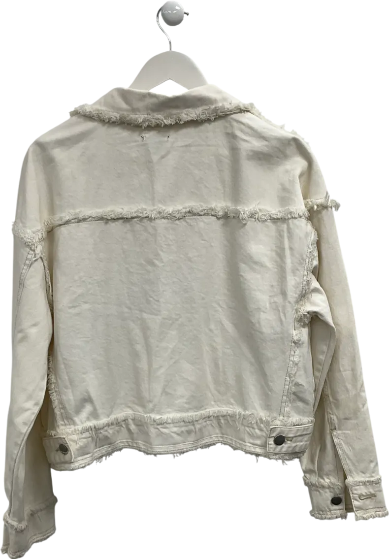 boohoo Cream Frayed Hem Denim Jacket UK 8