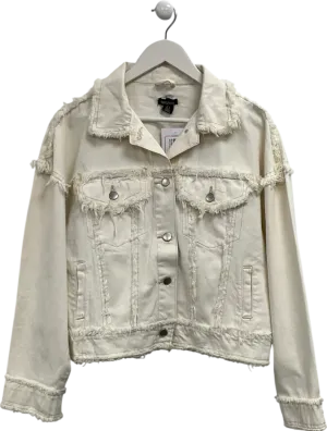 boohoo Cream Frayed Hem Denim Jacket UK 8