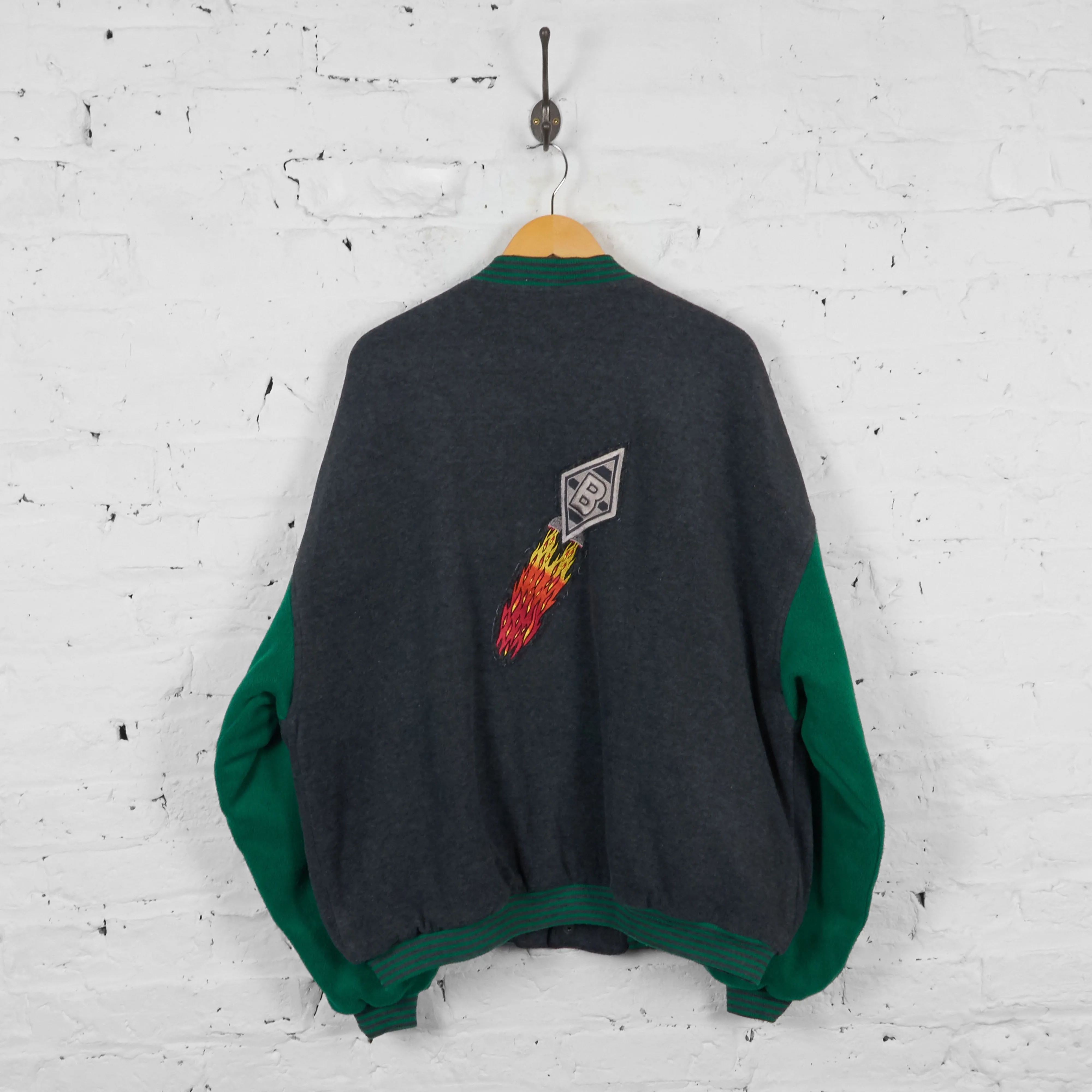 Borussia Monchengladbach BMG Football Fleece Bomber Jacket - Grey - XL