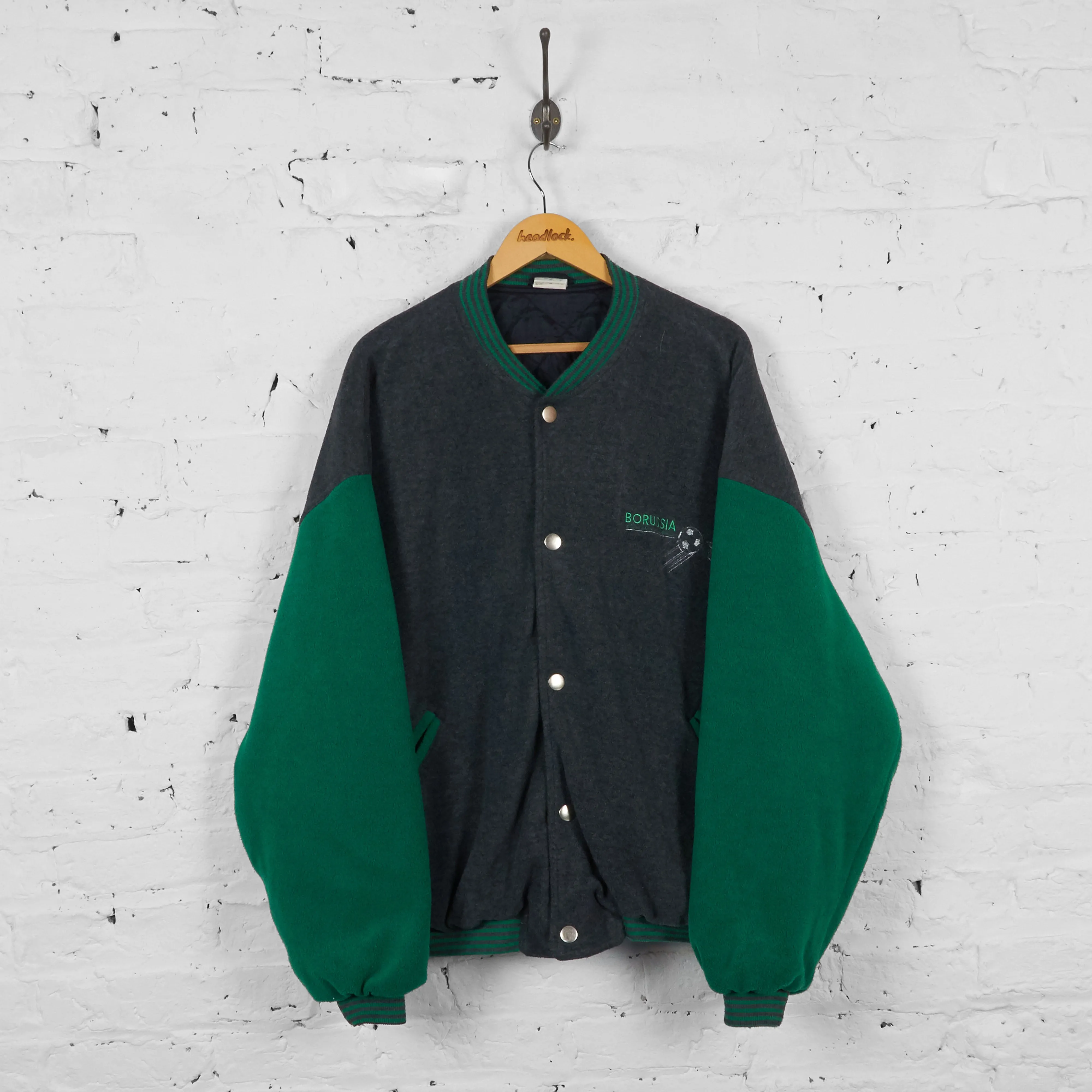 Borussia Monchengladbach BMG Football Fleece Bomber Jacket - Grey - XL