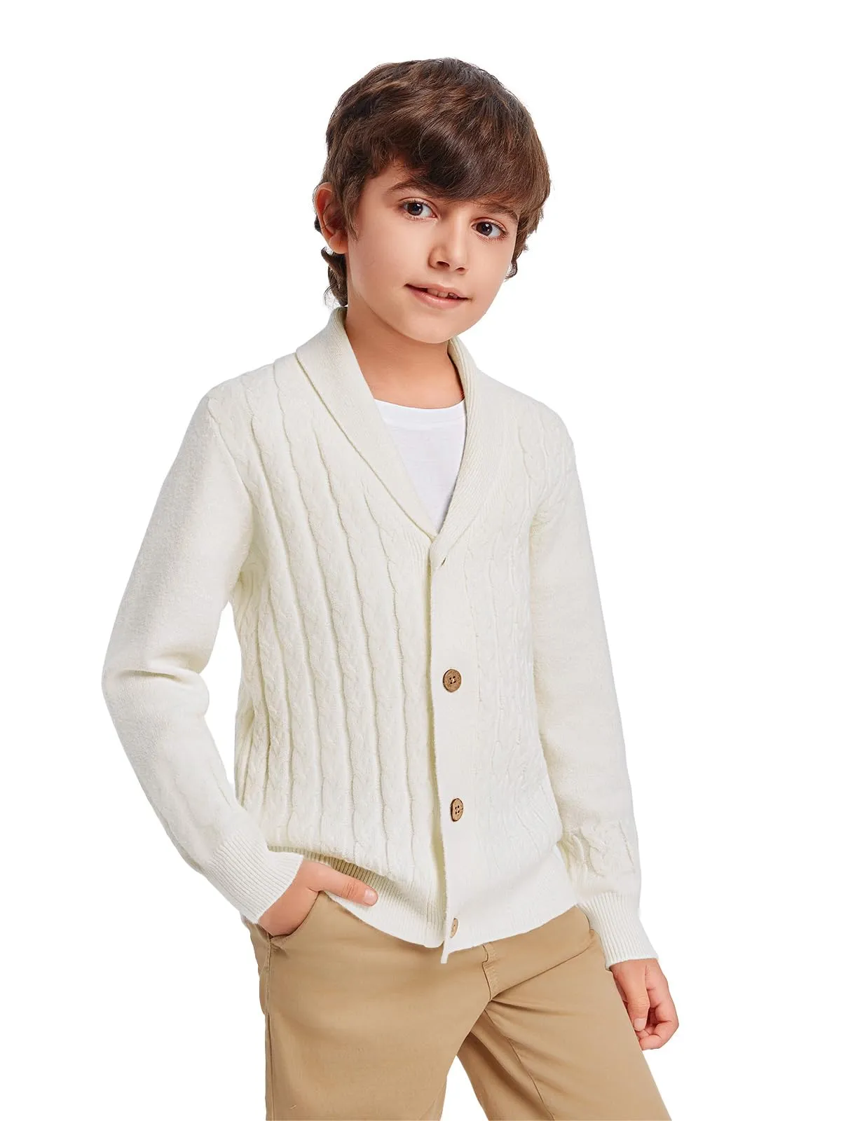 Boy's Cable-Knitted Cardigan Sweater
