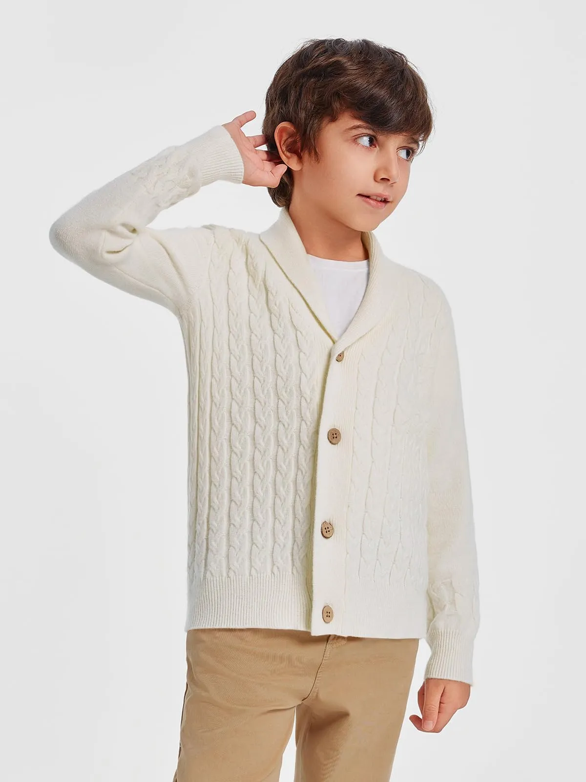 Boy's Cable-Knitted Cardigan Sweater