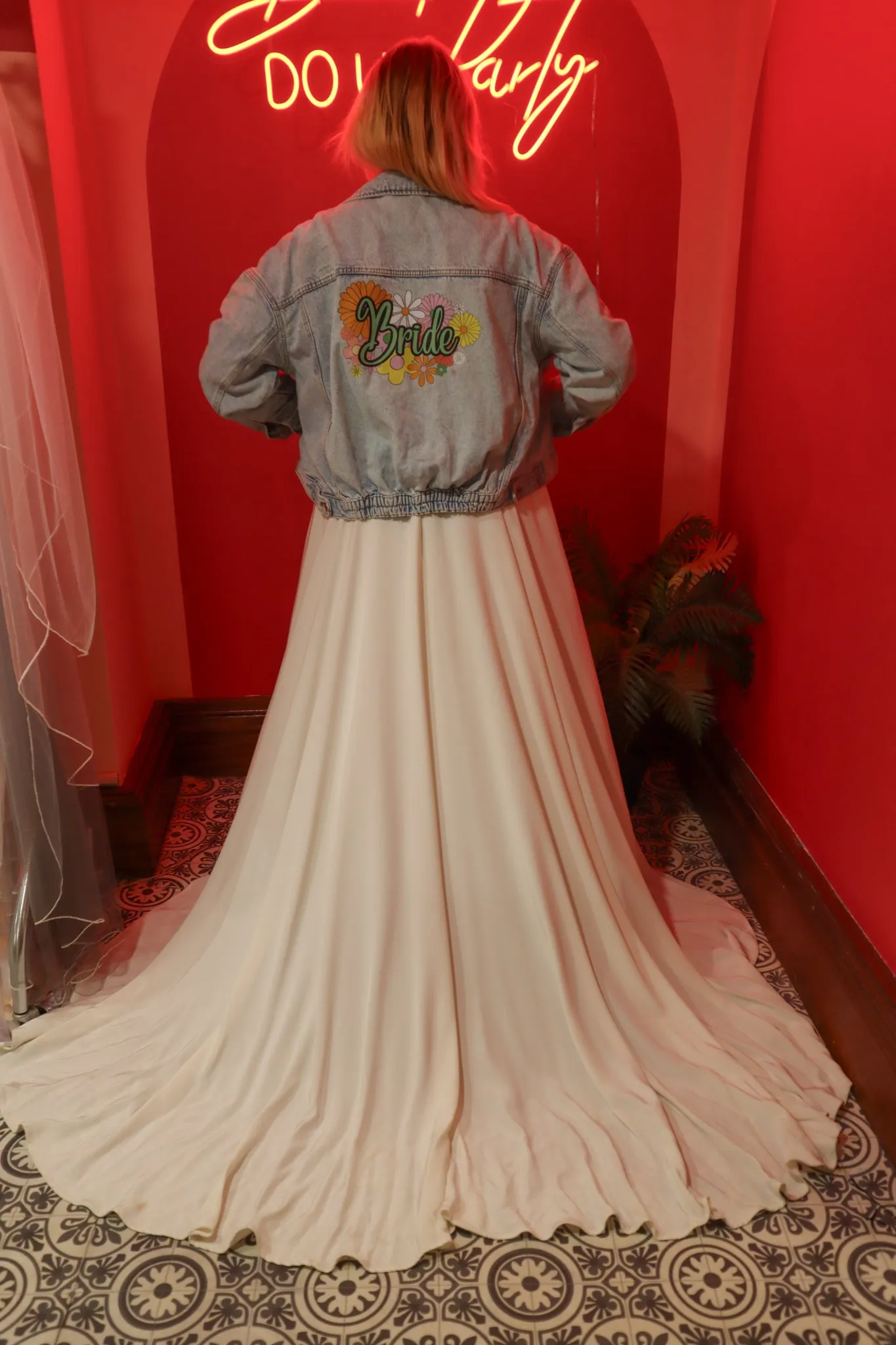 Bride Flowers Denim Jacket - Size 18