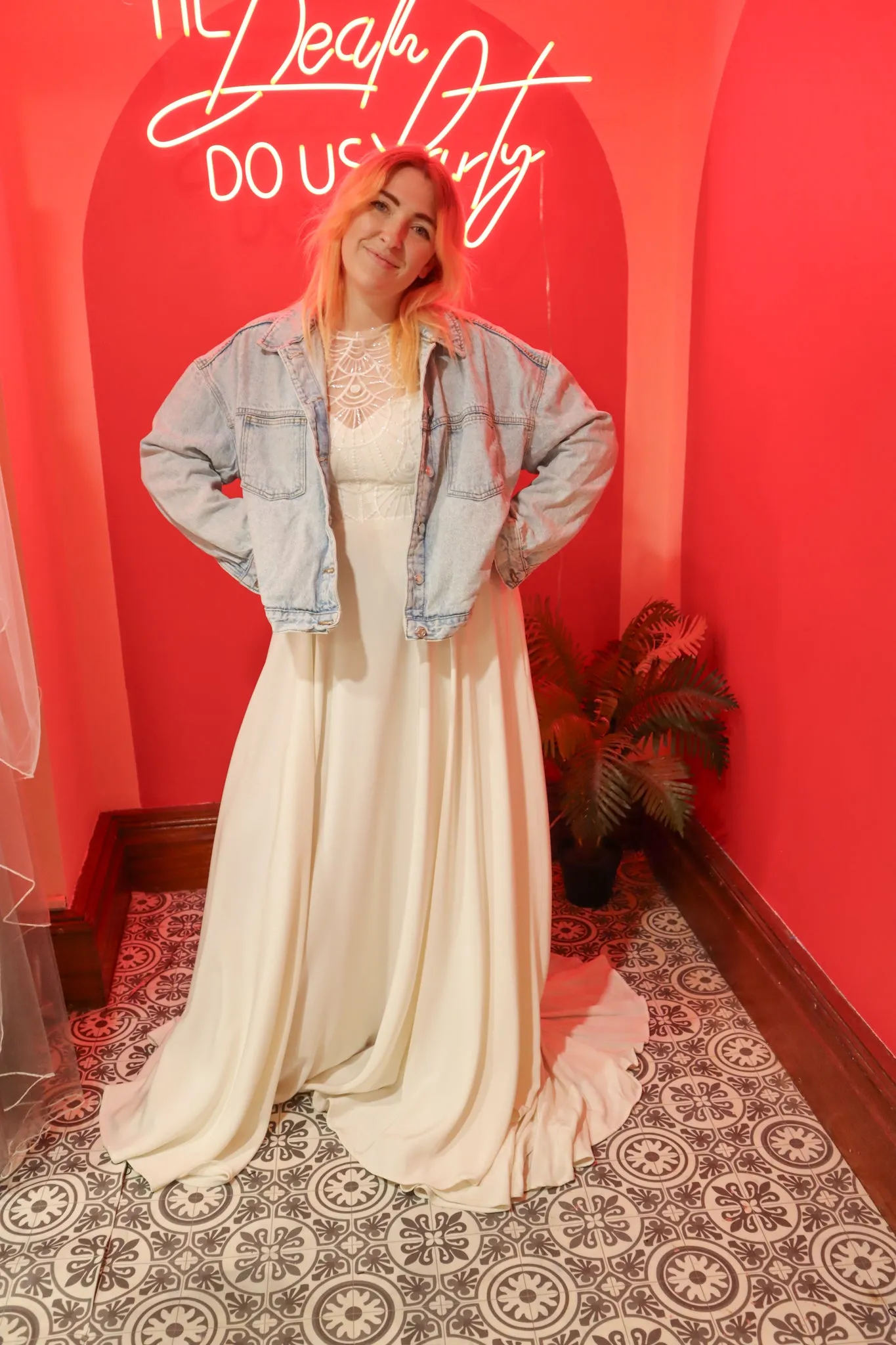 Bride Flowers Denim Jacket - Size 18