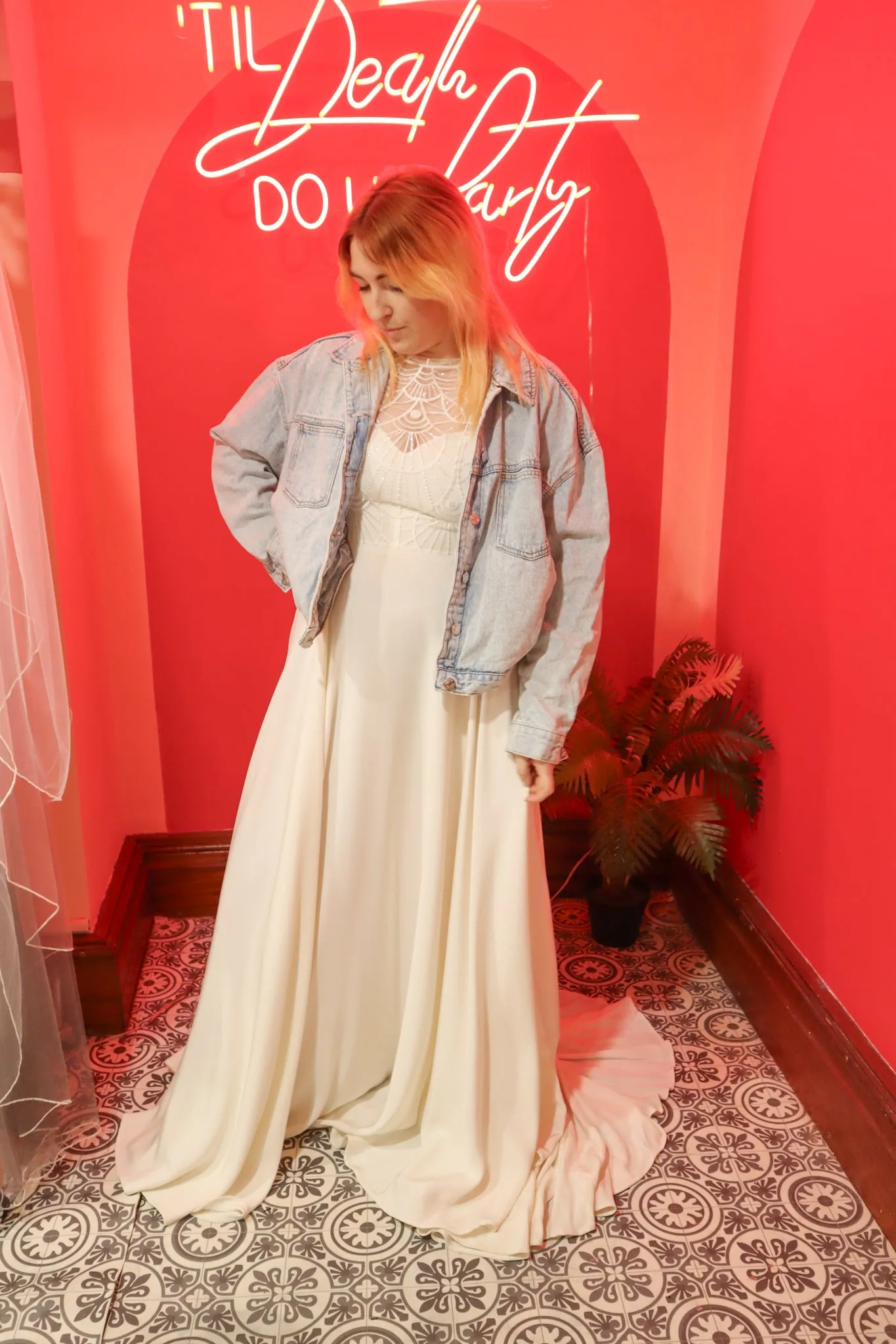 Bride Flowers Denim Jacket - Size 18
