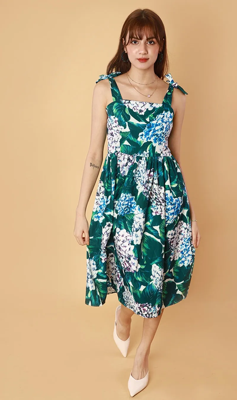 BRIE Square-Neck Midi Dress (Teal)