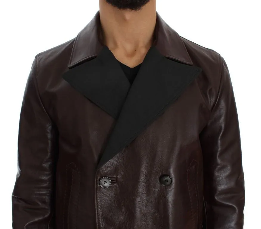 Brown Double Breasted Leather Jacket