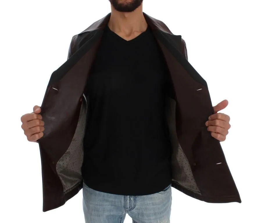 Brown Double Breasted Leather Jacket