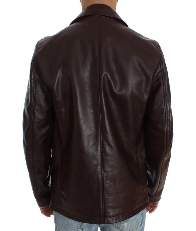 Brown Double Breasted Leather Jacket