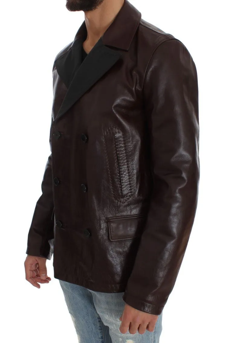 Brown Double Breasted Leather Jacket