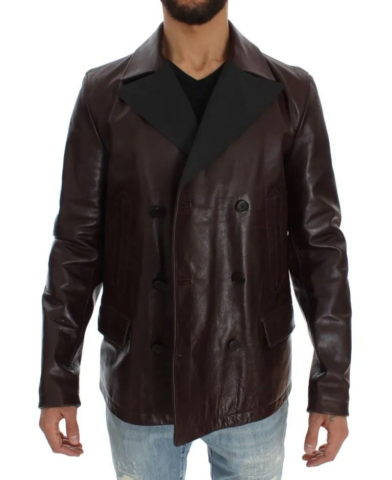 Brown Double Breasted Leather Jacket