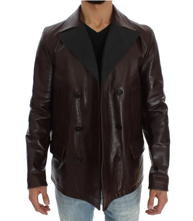 Brown Double Breasted Leather Jacket