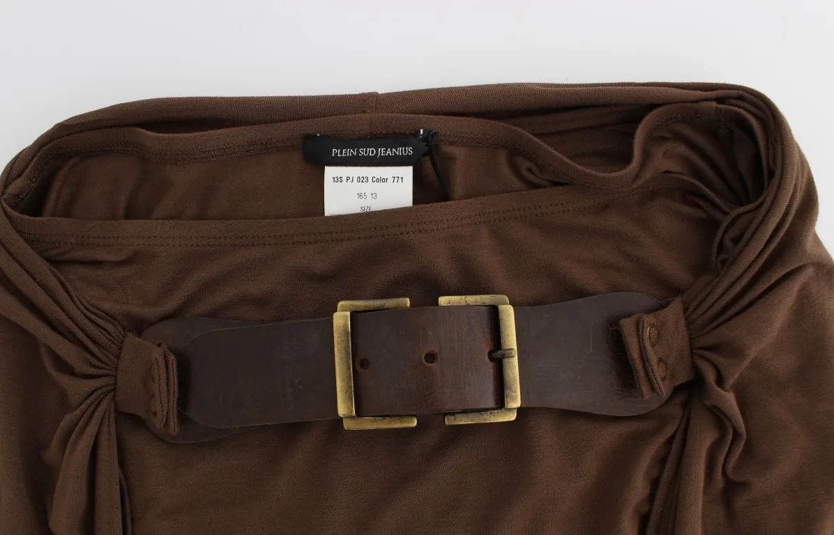 Brown Mini Pencil Stretch Skirt